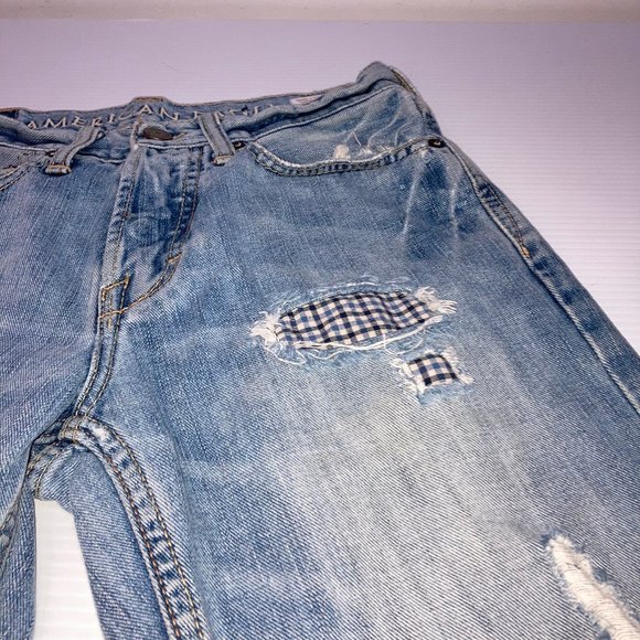 American Eagle Distressed Patched Bootcut Jeans Size29x28 - Picture 7 of 11